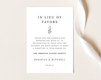 In Lieu of Favors Card Template, Formal Botanical, Editable Printable, Instant Download, Templett, Try Before Purchase