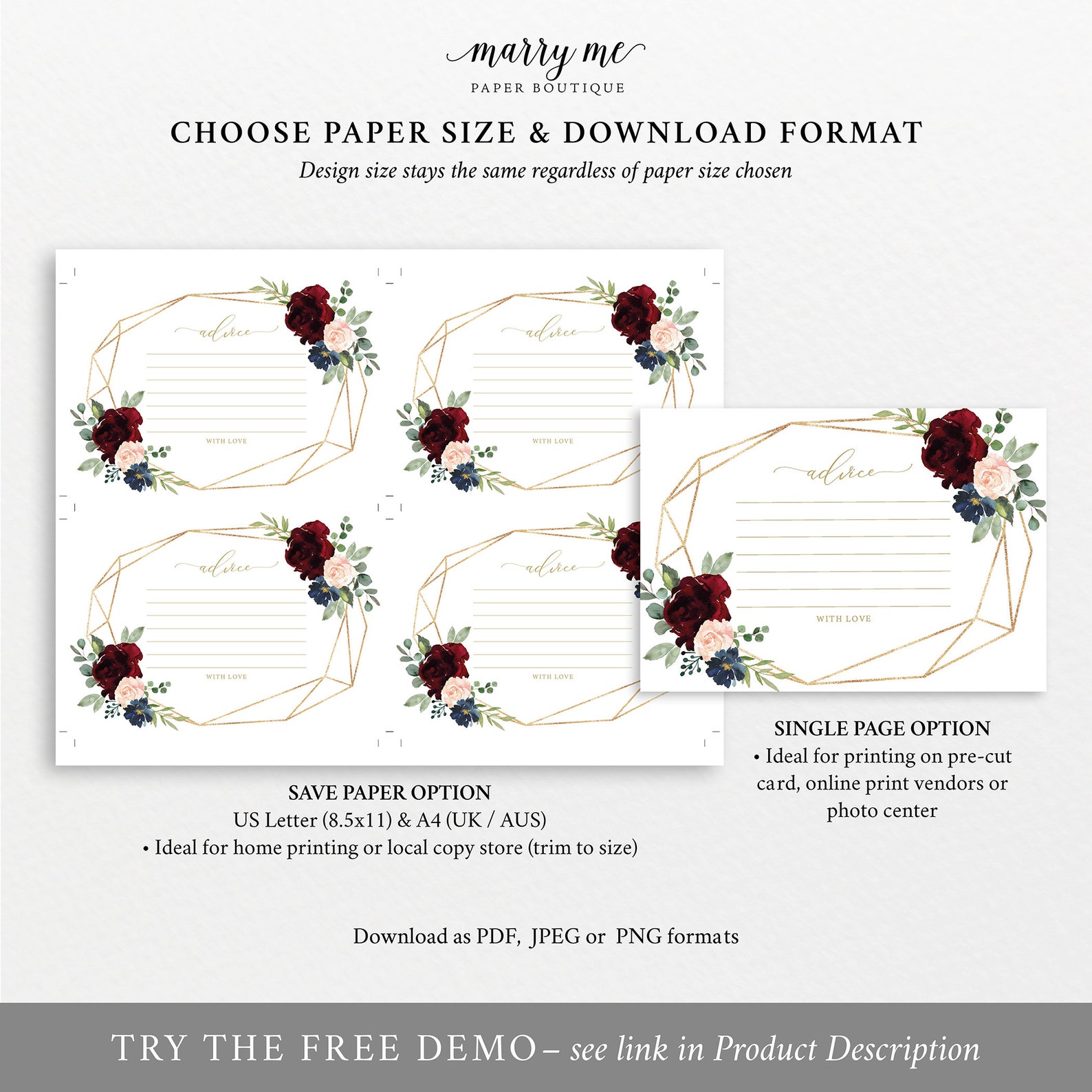Advice Card Template Editable &amp; Printable Instant Download | Etsy