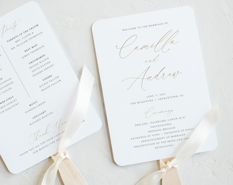 Wedding Program Fan Template, Stylish Gold Script, Editable & Printable Instant Download, Templett, Try Before Purchase