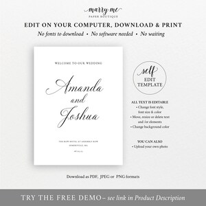 Wedding Welcome Sign Template, Calligraphy, Traditional Wedding Sign, Printable, Templett INSTANT Download, Editable image 4