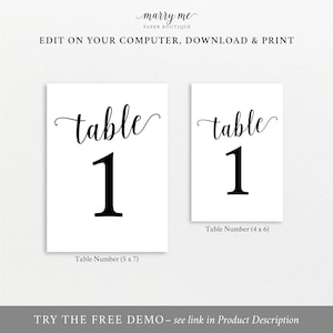 Table Number Template, Table Numbers, Printable Table Numbers, Table Numbers Wedding, Calligraphy, 4x6, 5x7, Instant Download image 3