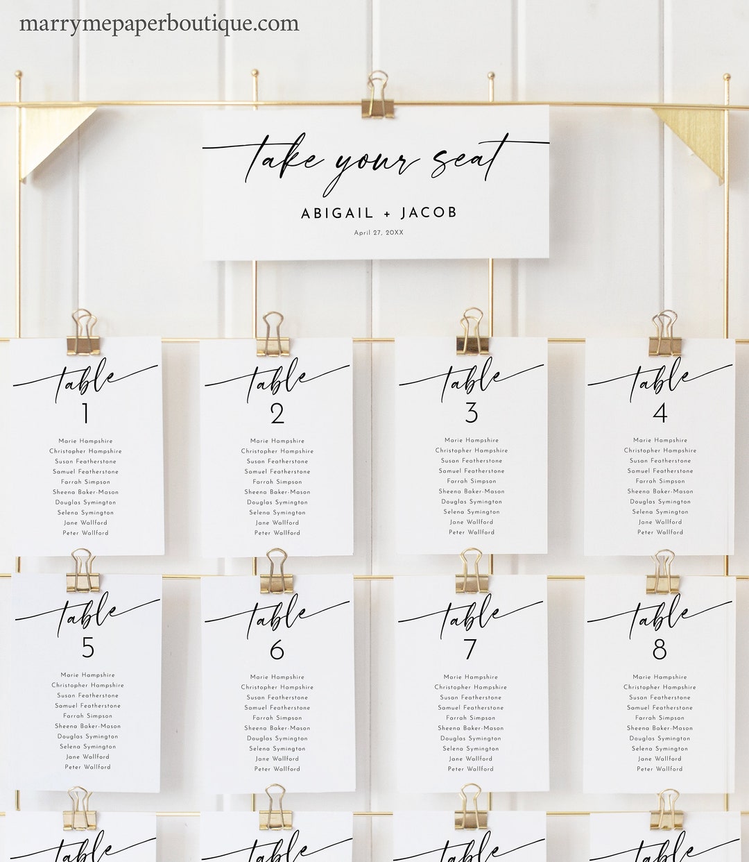 Seating Chart Cards Template, Minimalist Calligraphy, Modern Wedding ...