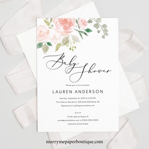 Baby Shower Invitation Template, Editable, Baby Shower Invite Printable, Instant Download, Try Before Purchase, Pink & Blush Floral image 2