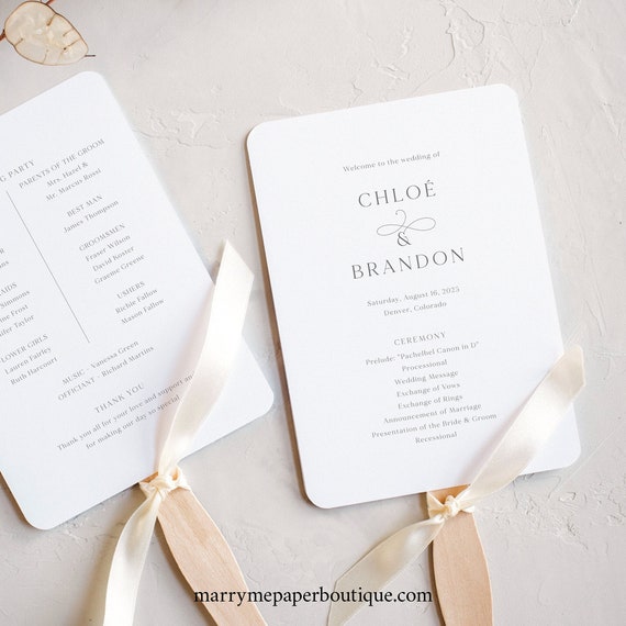 Wedding Program Fan Template, Elegant, Wedding Fan Program, Ceremony Fan, Editable, Printable, Templett INSTANT Download