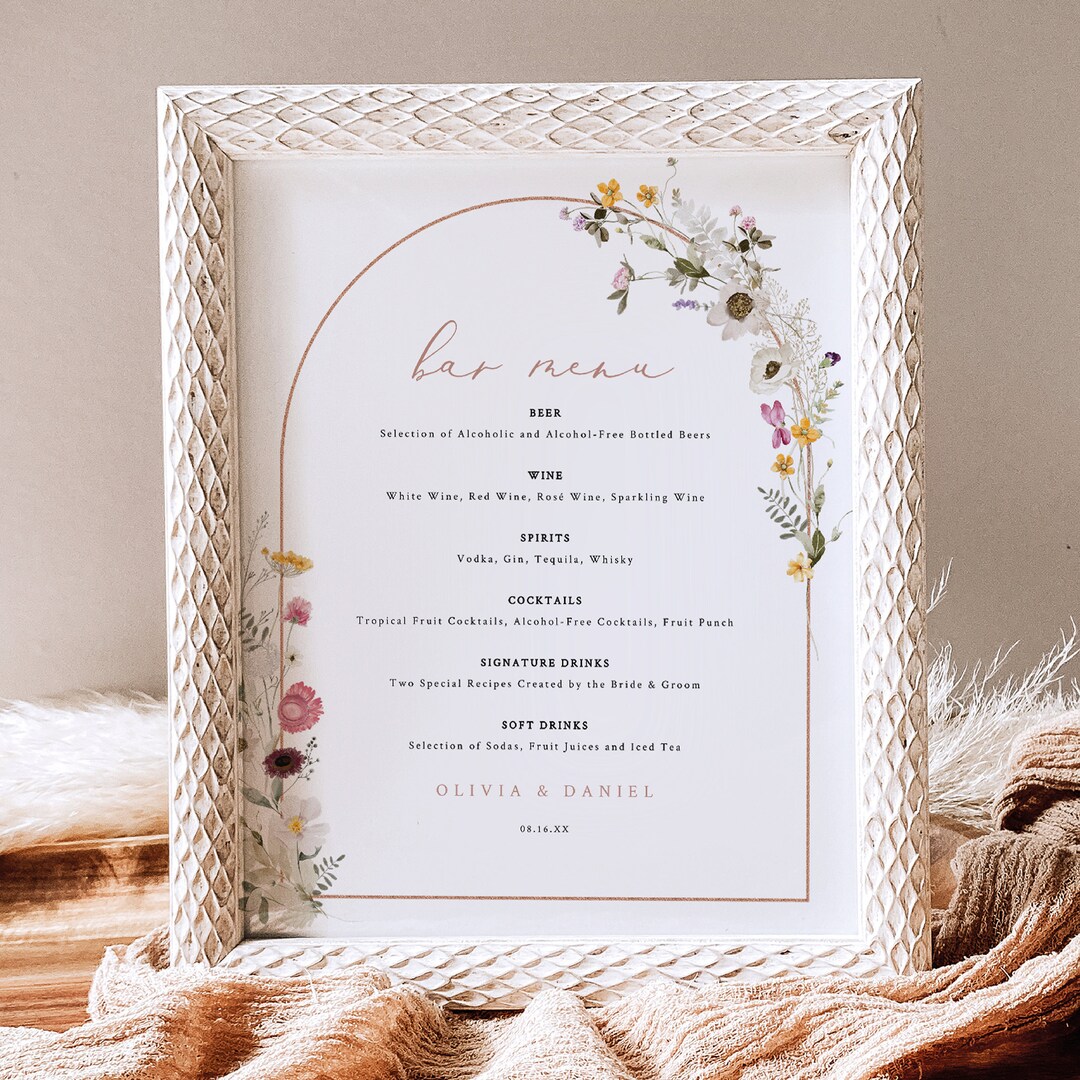 Rustic Menu Sign Wildflower Bar Menu Sign Template, Rustic Wildflower Arch, Editable ...