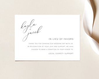 In Lieu of Favors Card Template, Modern Elegance, Editable Charity Donation Card, Enclosure Card, Printable, Templett INSTANT Download