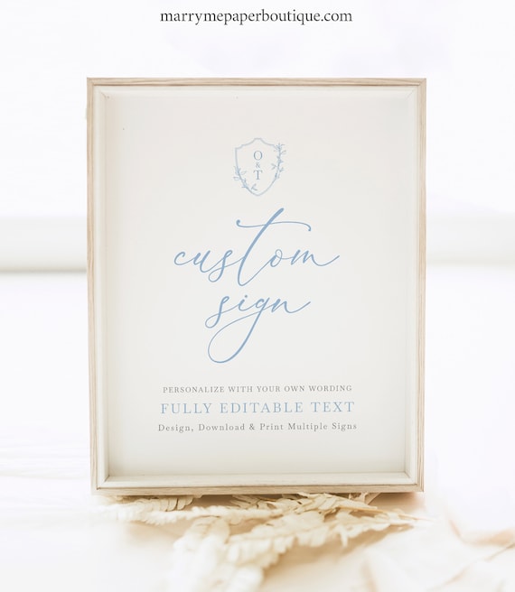 Wedding Sign Bundle Template, Light Blue Crest & Monogram, 8x10, Wedding Table Signs Bundle, Editable, Printable, Templett INSTANT Download