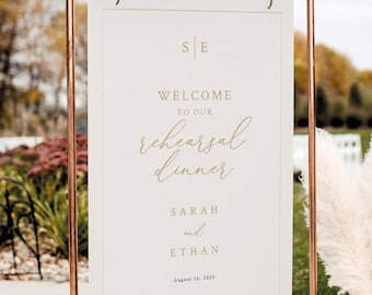 Rehearsal Dinner Welcome Sign Template, Minimalist Wedding Monogram, Gold, Rehearsal Welcome Sign, Editable, Templett INSTANT Download