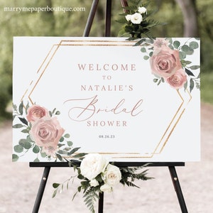 Bridal Shower Welcome Sign Template, Dusky Pink Floral, Editable, Welcome to the Bridal Shower Sign, Printable, Templett INSTANT Download