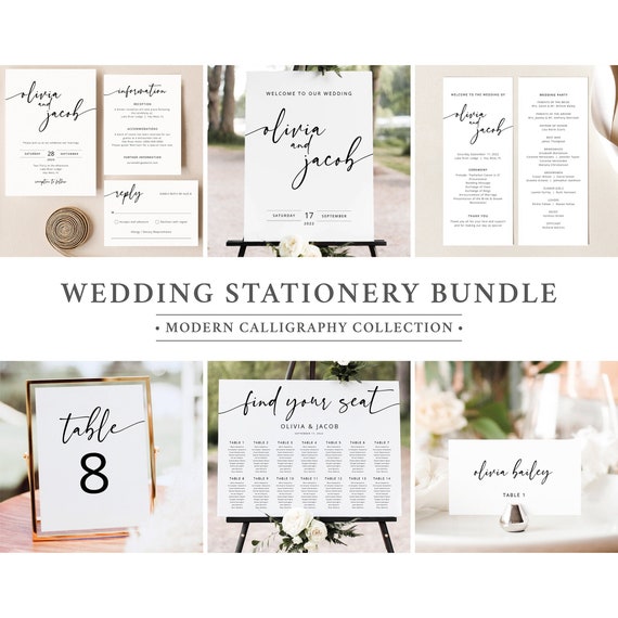 Wedding Template Bundle, Demo Available, Templett Instant Download, Wedding Template Kit, Wedding Bundle Templates, Modern Calligraphy