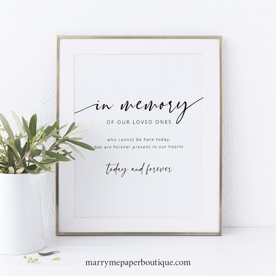 In Memory Sign Template, Modern Calligraphy, Printable, Instant Download, Editable