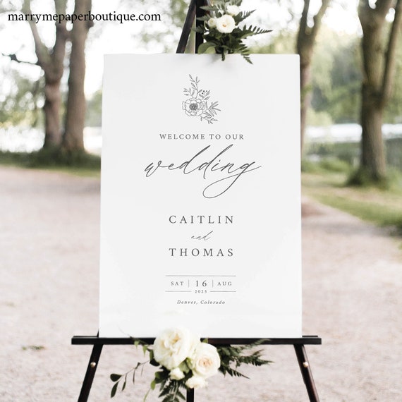 Wedding Welcome Sign Template, Rustic Flower & Leaves, Editable, Rustic Welcome To Our Wedding Sign, Printable, Templett INSTANT Download
