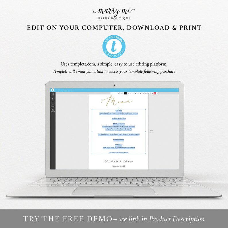 Menu Template Printable Editable Instant Download Demo - Etsy