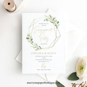 Engagement Party Invitation Template, Try Before Purchase, Order Edit & Download In Minutes, Greenery Gold image 3
