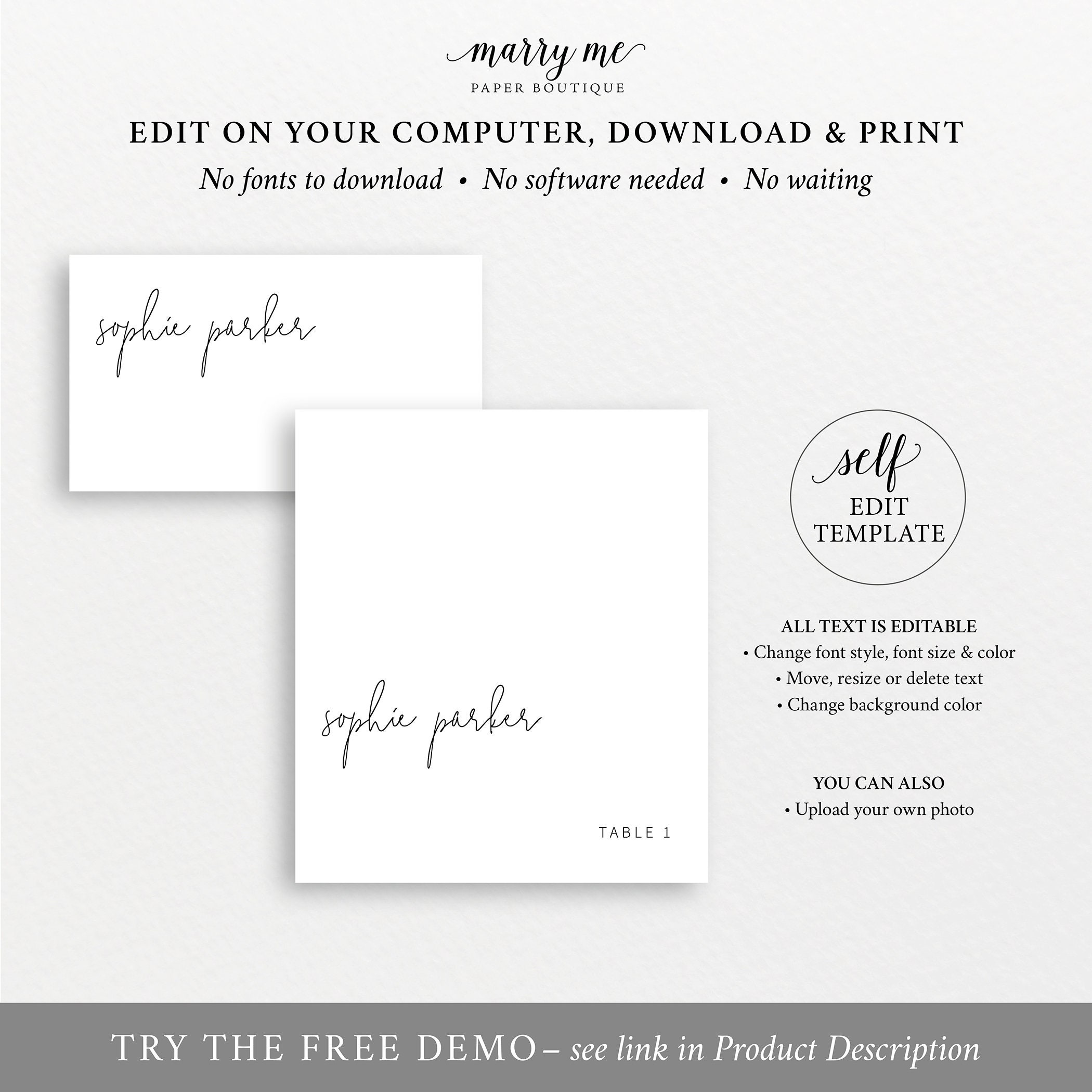 Place Card Template Minimalist Elegant Editable &amp; Printable - Etsy UK