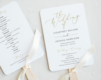 Wedding Program Fan Template, Printable Editable Instant Download, Demo Available, Elegant Gold