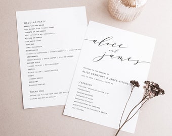 Wedding Program Template, Modern Elegant, Wedding Ceremony Program, Printable, Templett INSTANT Download, 5x7,  Editable