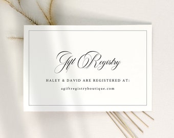 Wedding Registry Card Template, Classic Calligraphy & Border, Editable Gift Registry Enclosure Card, Printable, Templett INSTANT Download