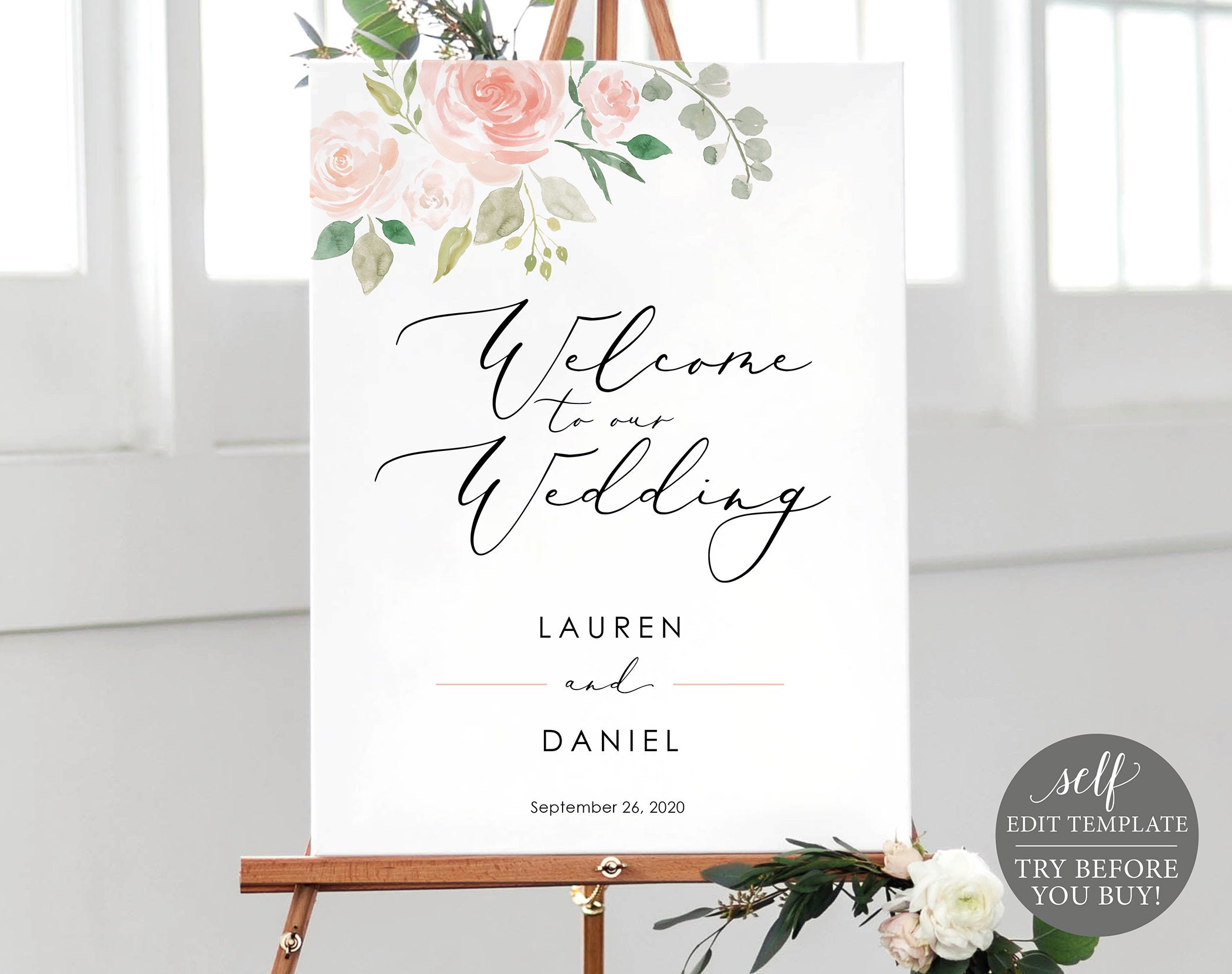 Floral Welcome To Our Wedding Sign Template Printable Welcome To Our Wedding Sign Editable Wedding Sign Instant Download Mm08 3