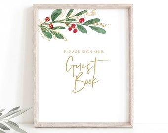 Guest Book Sign Template, Winter Wedding, Please Sign Our Guestbook Sign, Printable, Editable, Christmas Wedding, Templett INSTANT Download