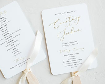 Wedding Program Fan Template, Elegant Gold Script, Printable Fan Program,  Editable, Templett, INSTANT Download