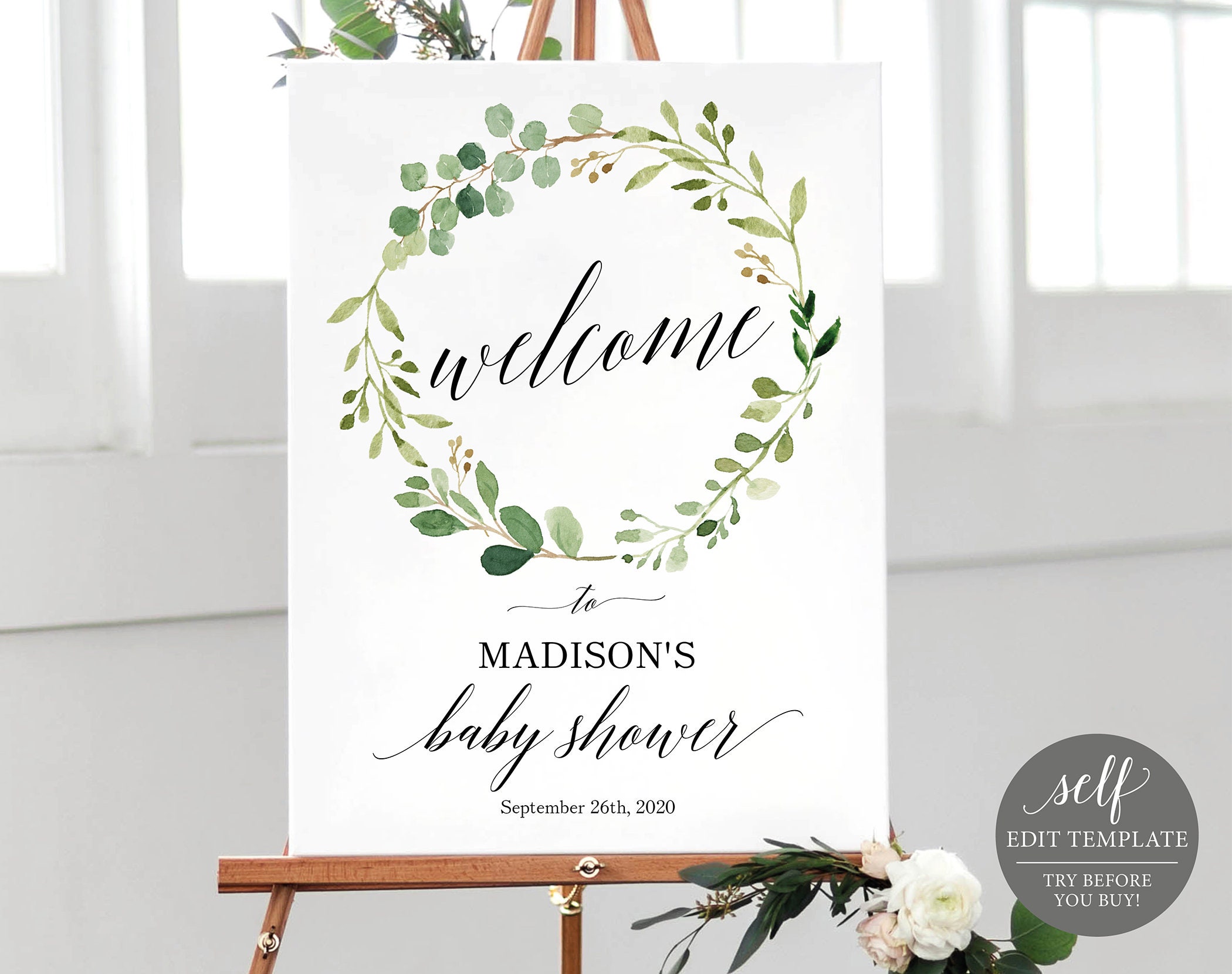 Greenery Welcome Baby Shower Sign Template Printable Baby | Etsy