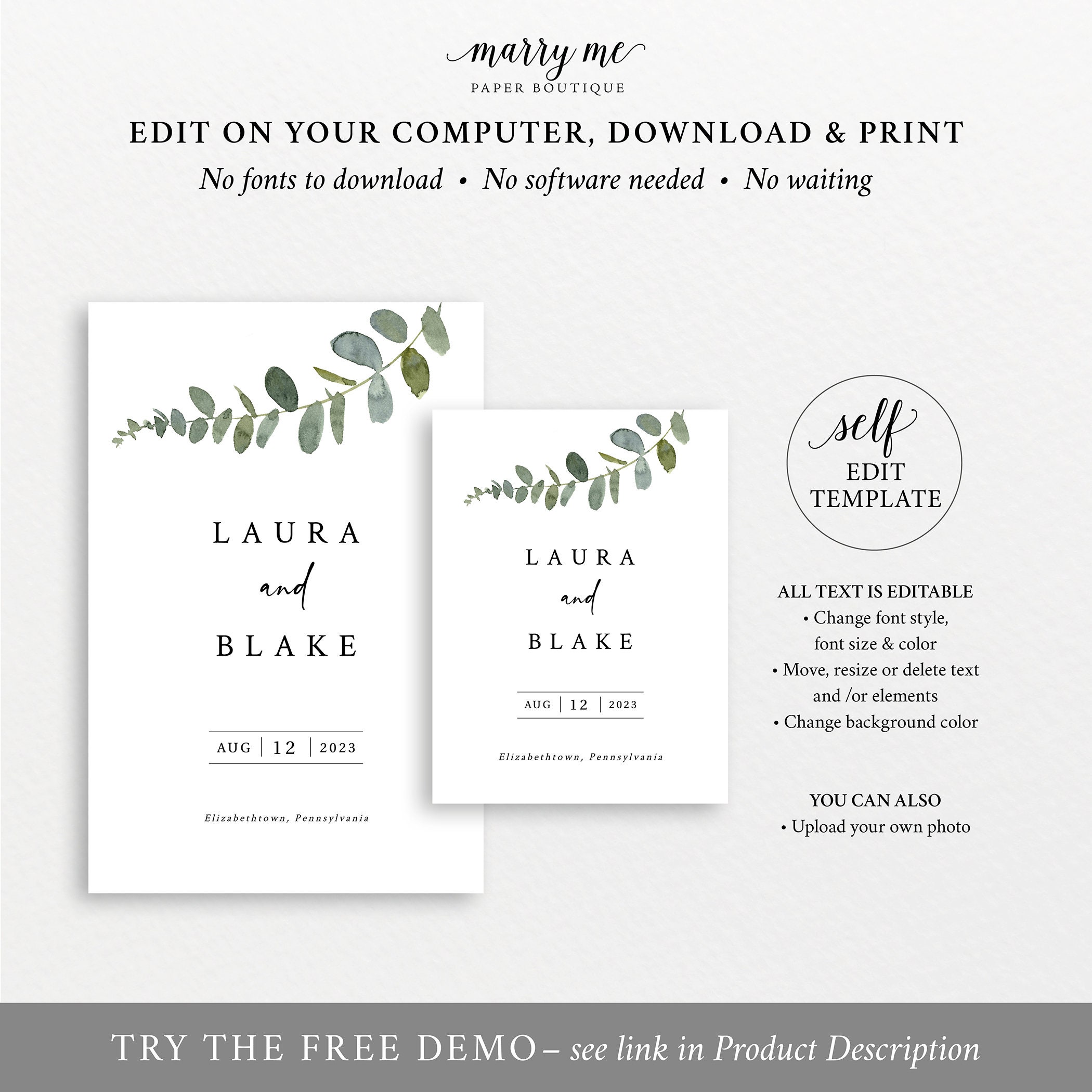 Eucalyptus Wine Label Template Greenery Wedding Printable - Etsy UK