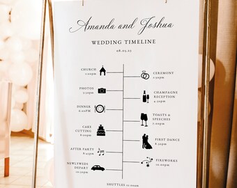 Wedding Timeline Sign Template, Traditional Wedding Calligraphy, Editable, Elegant Itinerary Sign, Printable, Templett INSTANT Download