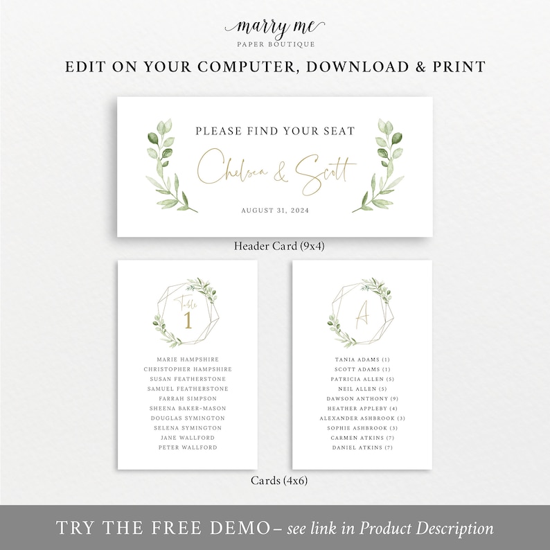 Wedding Seating Chart Cards Template Editable Printable - Etsy