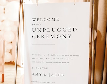 Classic Unplugged Ceremony Sign Template, Simple Unplugged Wedding Sign, Printable, Editable, Unplugged Poster, Templett INSTANT Download