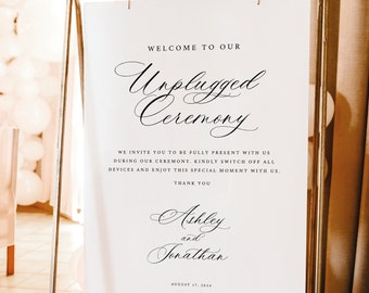 Unplugged Ceremony Sign Template, Elegant Classic Calligraphy, Editable Unplugged Wedding Sign, Printable, Templett INSTANT Download