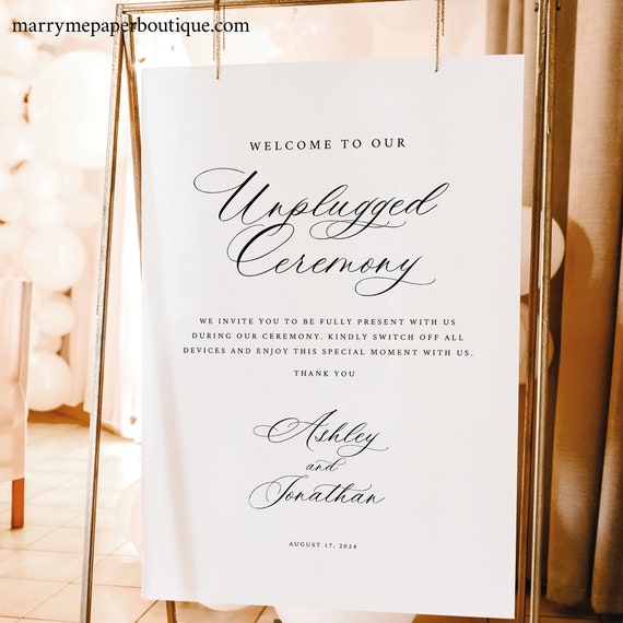 Unplugged Ceremony Sign Template, Elegant Classic Calligraphy, Editable Unplugged Wedding Sign, Printable, Templett INSTANT Download