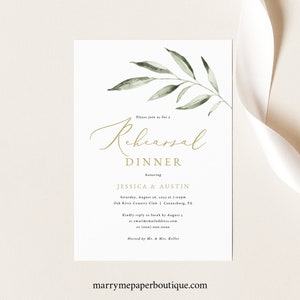 Rehearsal Dinner Invitation Template, Olive Leaf Greenery, Wedding Rehearsal Dinner Invite, Printable, Editable, Templett INSTANT Download