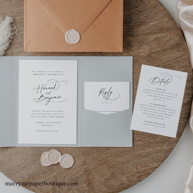 Pocketfold Wedding Invitation Template Set Pretty - Etsy