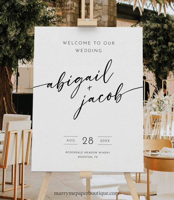 Wedding Welcome Sign Template, Minimalist Calligraphy, Modern Welcome To Our Wedding Sign, Editable, Printable, Templett INSTANT Download