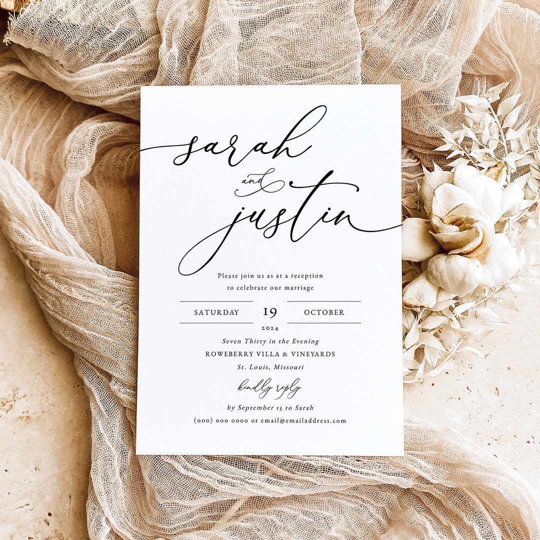 Reception Invitation Template, Classic &amp; Elegant, Editable Wedding ...