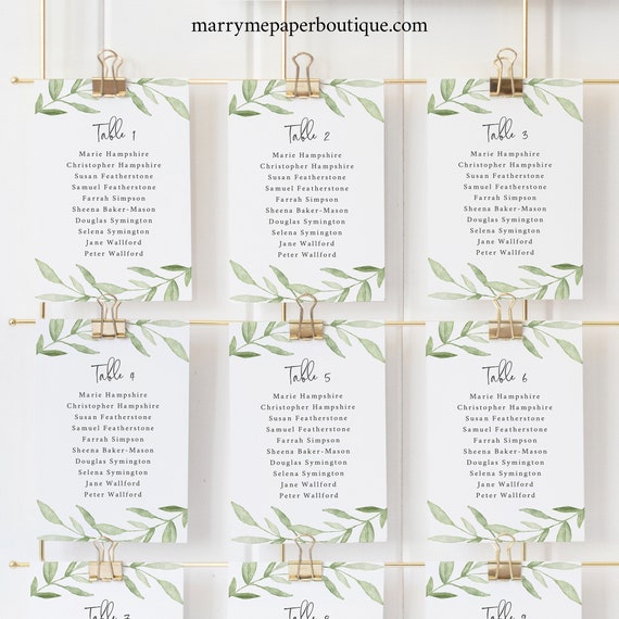 Seating Chart Template, Greenery Leaves, Try Before Purchase, Editable Instant Download