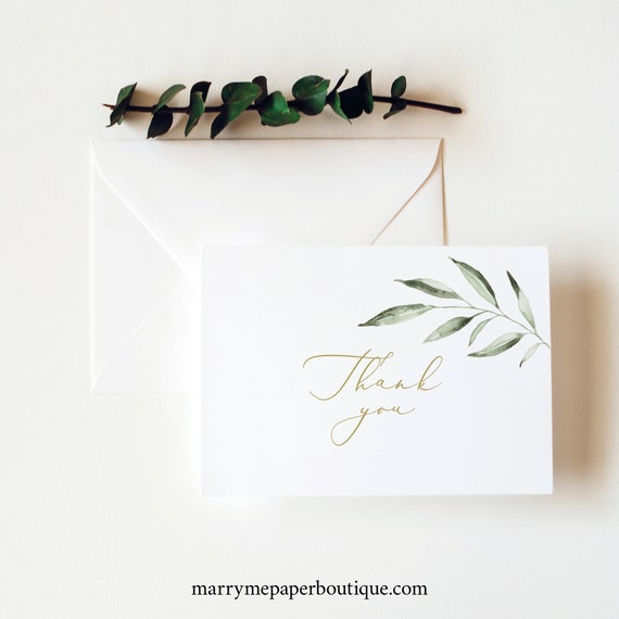 Thank You Card Template, TRY BEFORE You BUY, Editable Instant Download, Greenery Leaf