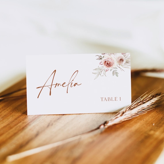 Wedding Place Cards Template, Elegant Floral Boho, Flat & Tent Place Cards, Printable, Boho Place Cards, Templett INSTANT Download, Editable
