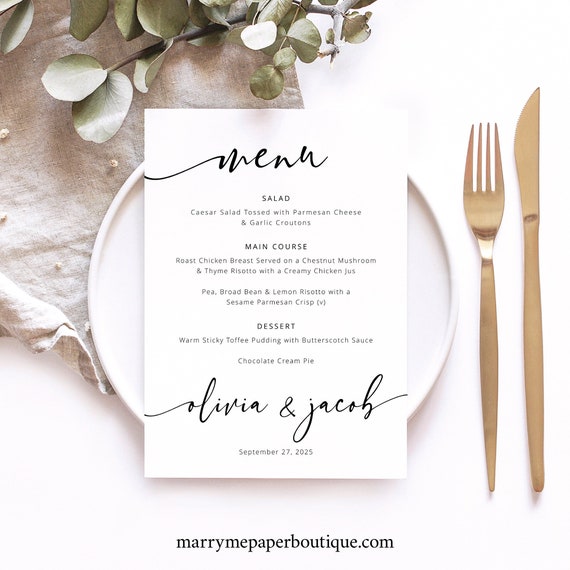 Menu Template 5x7, Modern Calligraphy, Instant Download, Try Before Purchase, Printable & Editable Menu, Templett