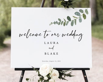 Greenery Wedding Welcome Sign Template, Eucalptus Wedding Sign Printable, Templett Instant Download, Try Before Purchase