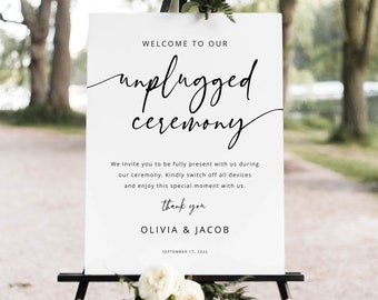 Unplugged Ceremony Sign Template, Modern Calligraphy, Unplugged Wedding Sign, Printable, Editable, Portrait, Templett INSTANT Download