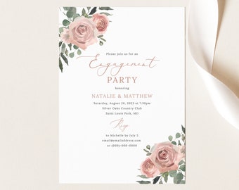 Engagement Party Invitation Template, Dusky Pink Floral, Engagement Party Invite, Printable, Editable, Templett INSTANT Download