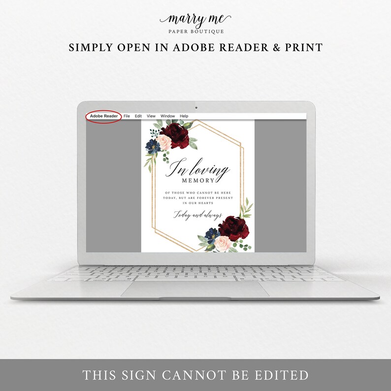 Burgundy Navy Non-Editable Instant Download In Loving Memory Sign Template