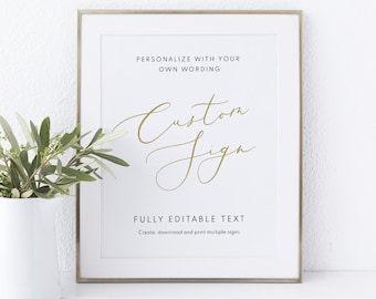 Wedding Sign Bundle Template, Elegant Gold Script, Printable Wedding Signs,  Editable, Templett, INSTANT Download