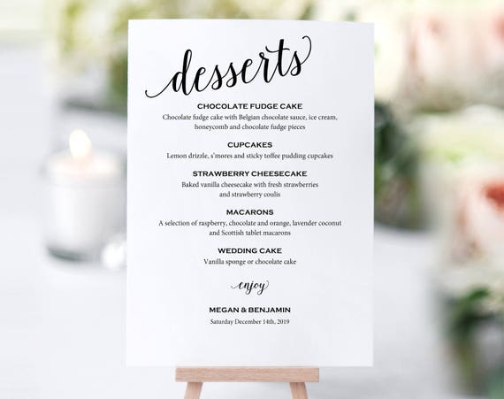 wedding dessert menu template dessert menu printable table etsy