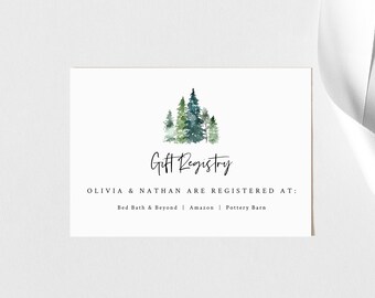 Pine Forest Gift Registry Card Template, Wedding Registry Card, Rustic Pine Trees, Editable, Templett, INSTANT Download