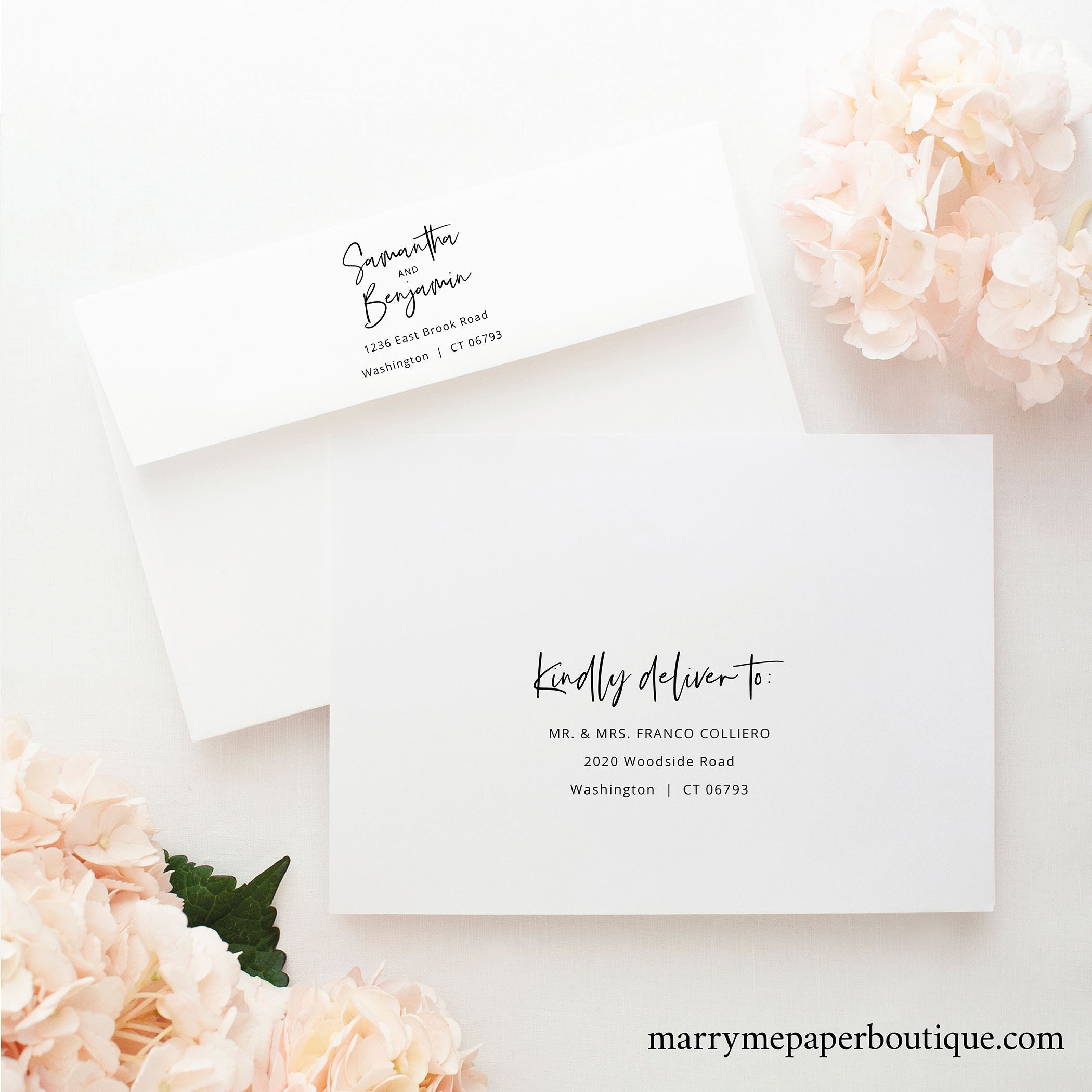minimalist envelope address template modern calligraphy wedding
