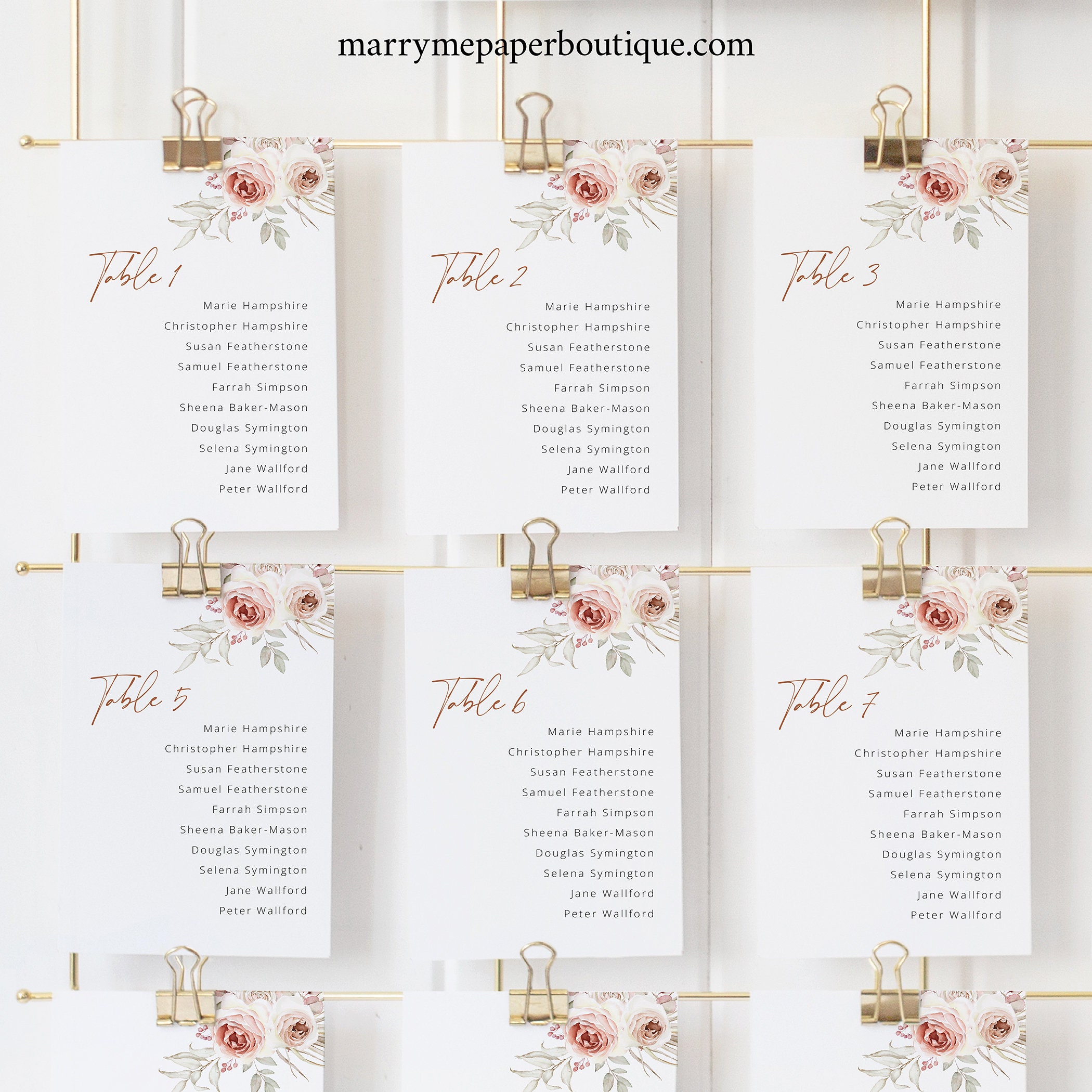 Seating Plan Cards Template, Elegant Floral Boho, Editable, Boho