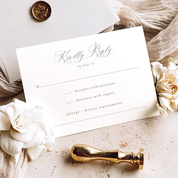 RSVP Card Template, Calligraphy Design, Editable Calligraphy Wedding Reply Card, Bridal Shower RSVP Card Template, Templett INSTANT Download